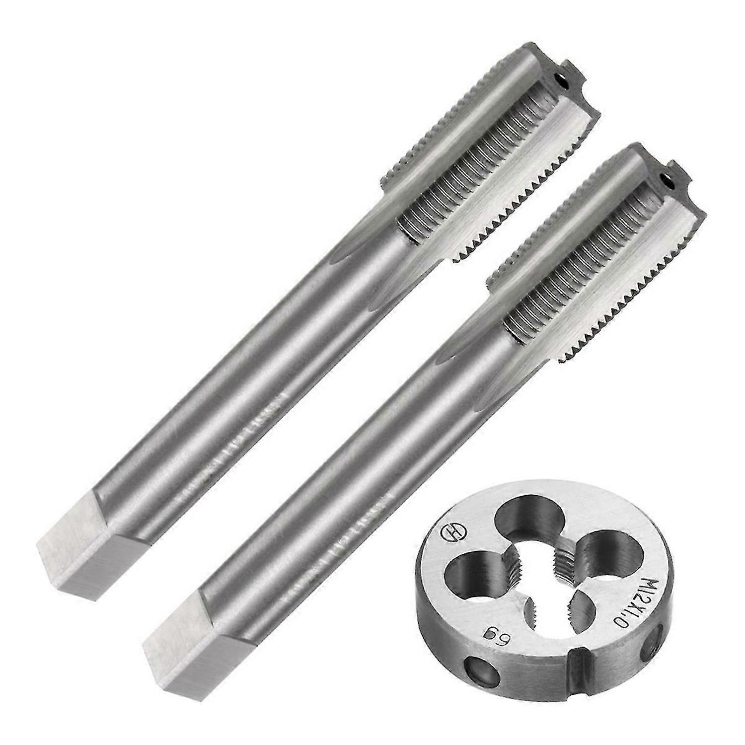 3Pcs Tap and Die Set, Metric M12 x 1 Thread Taps & Round Die