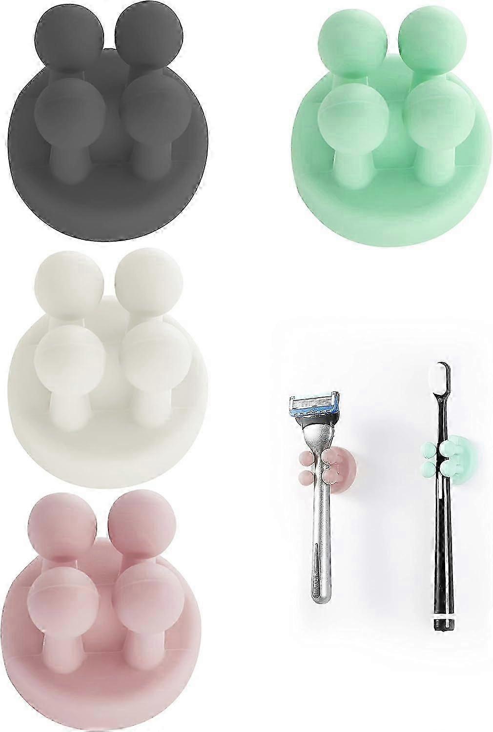 4 Pcs Silicone Toothbrush Holder Razor Holder Multi-Function Hook Waterproof Self Adhesive Toothbrush Hook Plug Holder