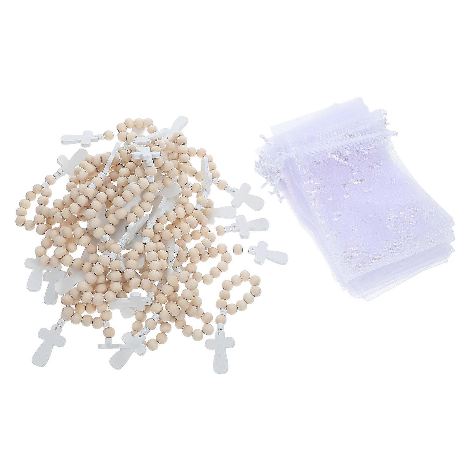 Catholic Rosary Wooden Beads Bracelet for Wearing 40Sets with Mesh Bags