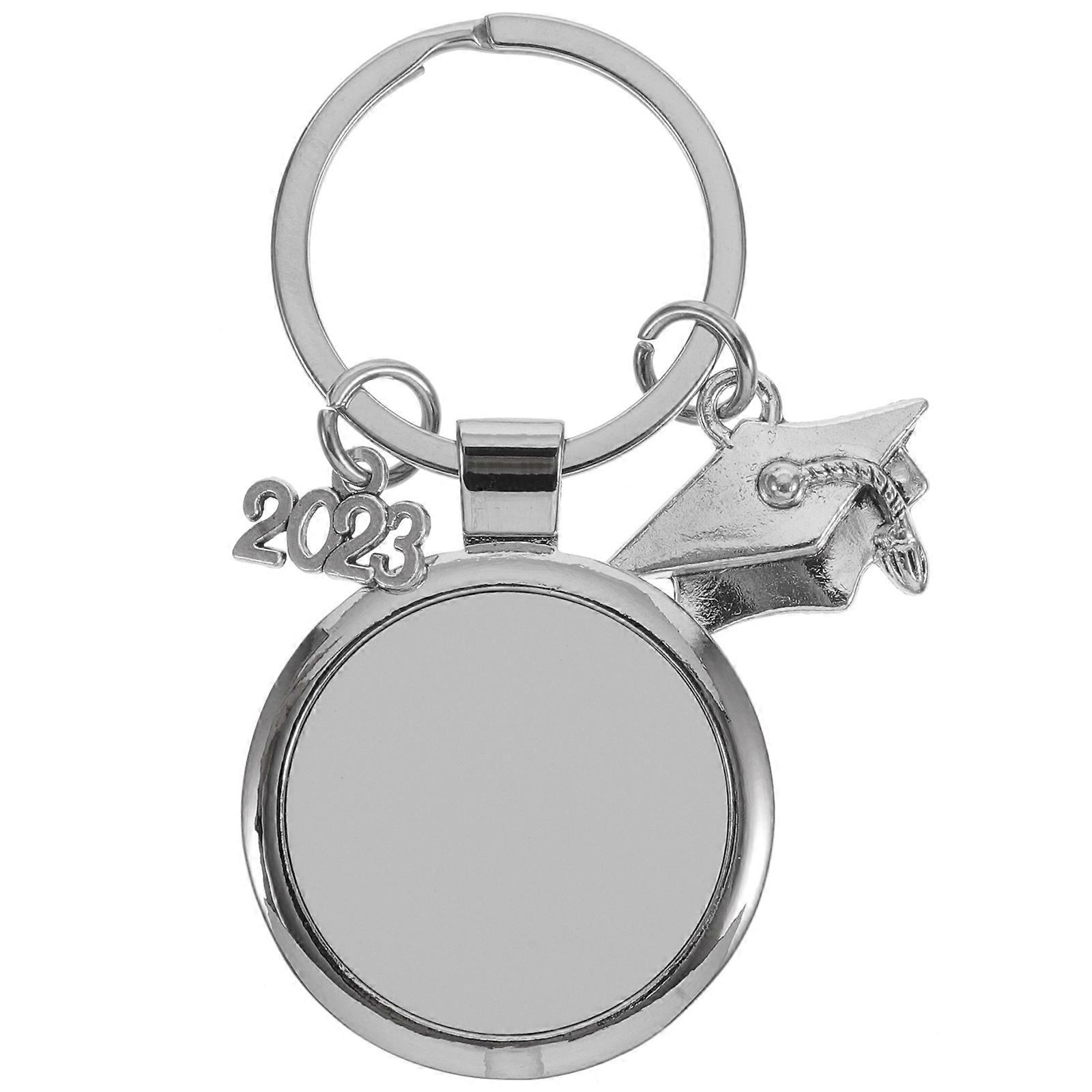 Diy Keychain Blank Oval Metal Keychain for Graduation Season Silver Alloy with Heat Transfer Technology 1Pack