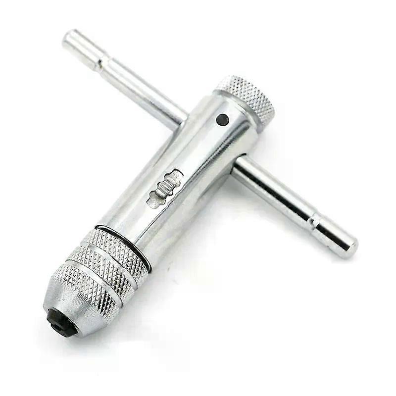 Adjustable Silver T-Handle Ratchet Tap Holder Wrench with 5pcs M3-M8 3mm-8mm Machine Screw Thread Metric Plug T-shaped Tap