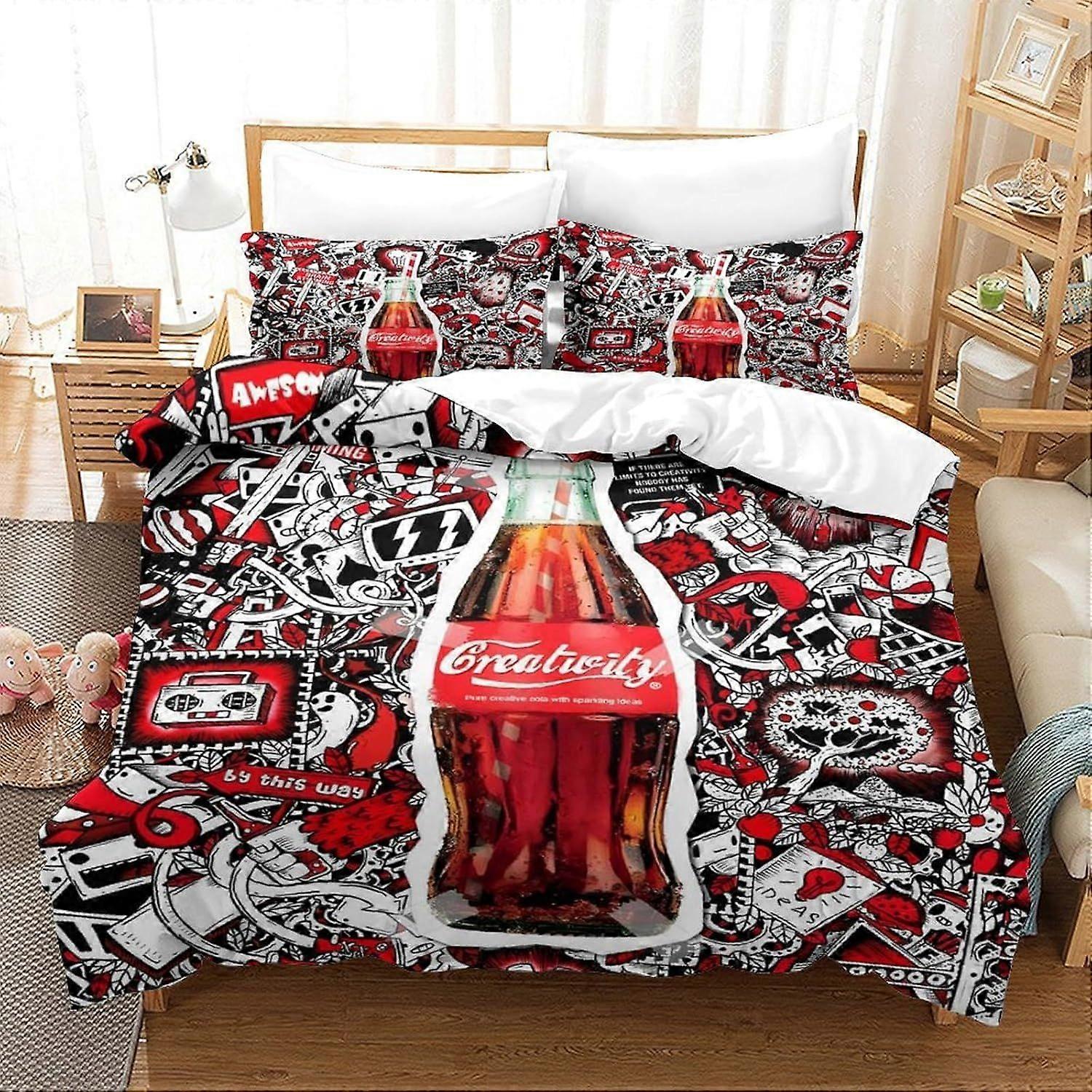 Coca - Cola Duvet Cover Comforter Covers Quilt Cover for Teens And Adults 3D Print Bedding Set with Pillow Cases Soft Microfiber with Zipper Closure 3