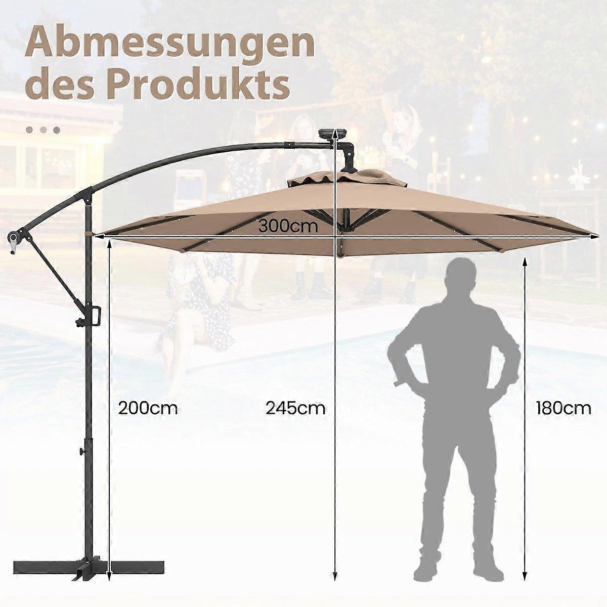 300 cm Patio Paraply med Solar LED-ljus & vev
