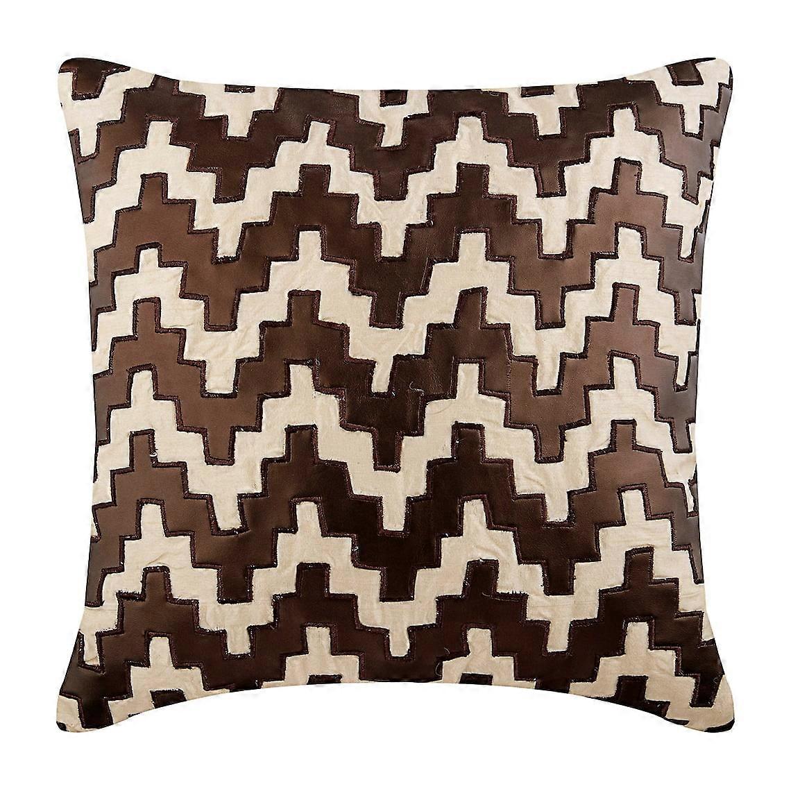 Brown Euro Pillow Sham 26x26 inch, Faux Leather, Geometric Lattice Pattern, Modern Moroccan Design, Compatible with Take The Stairs