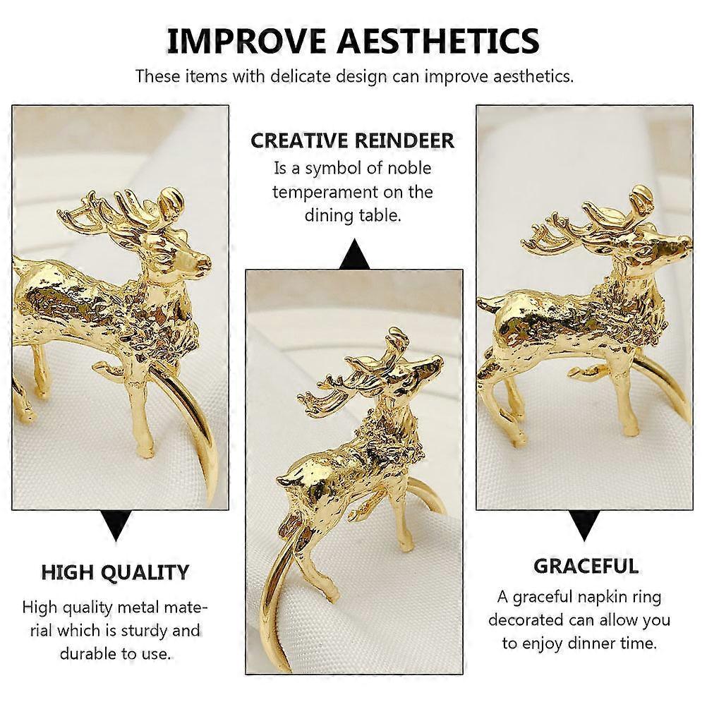 Golden Napkin Ring Reindeer Shape for Holding Napkin 8Pcs Design