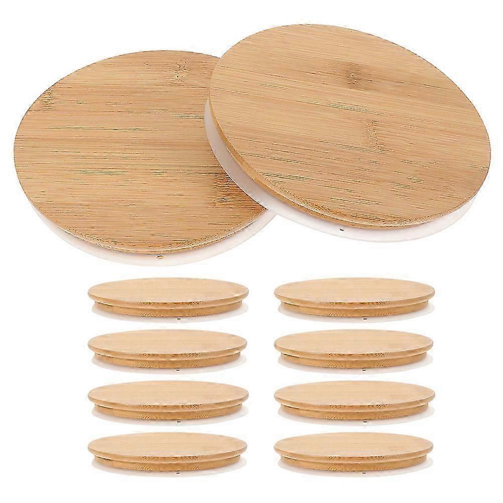 Bamboo Jar Lids with Silicone Ring for Airtight Sealing Compatible with Yogurt Bottles Light Yellow