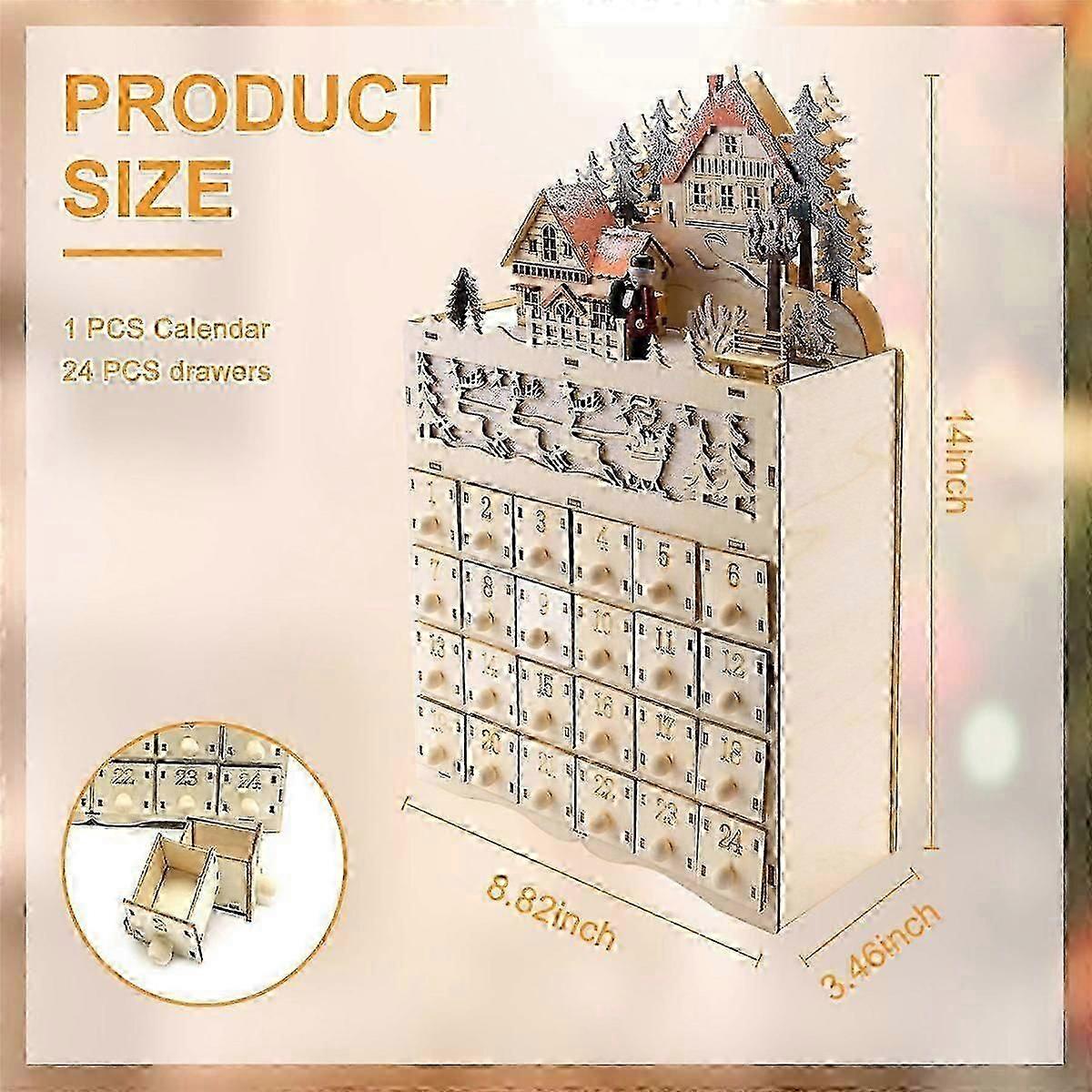 تقويم عيد الميلاد الخشبي العد التنازلي لعيد الميلاد LED عطلة الديكور 24 درجا مع ضوء LED