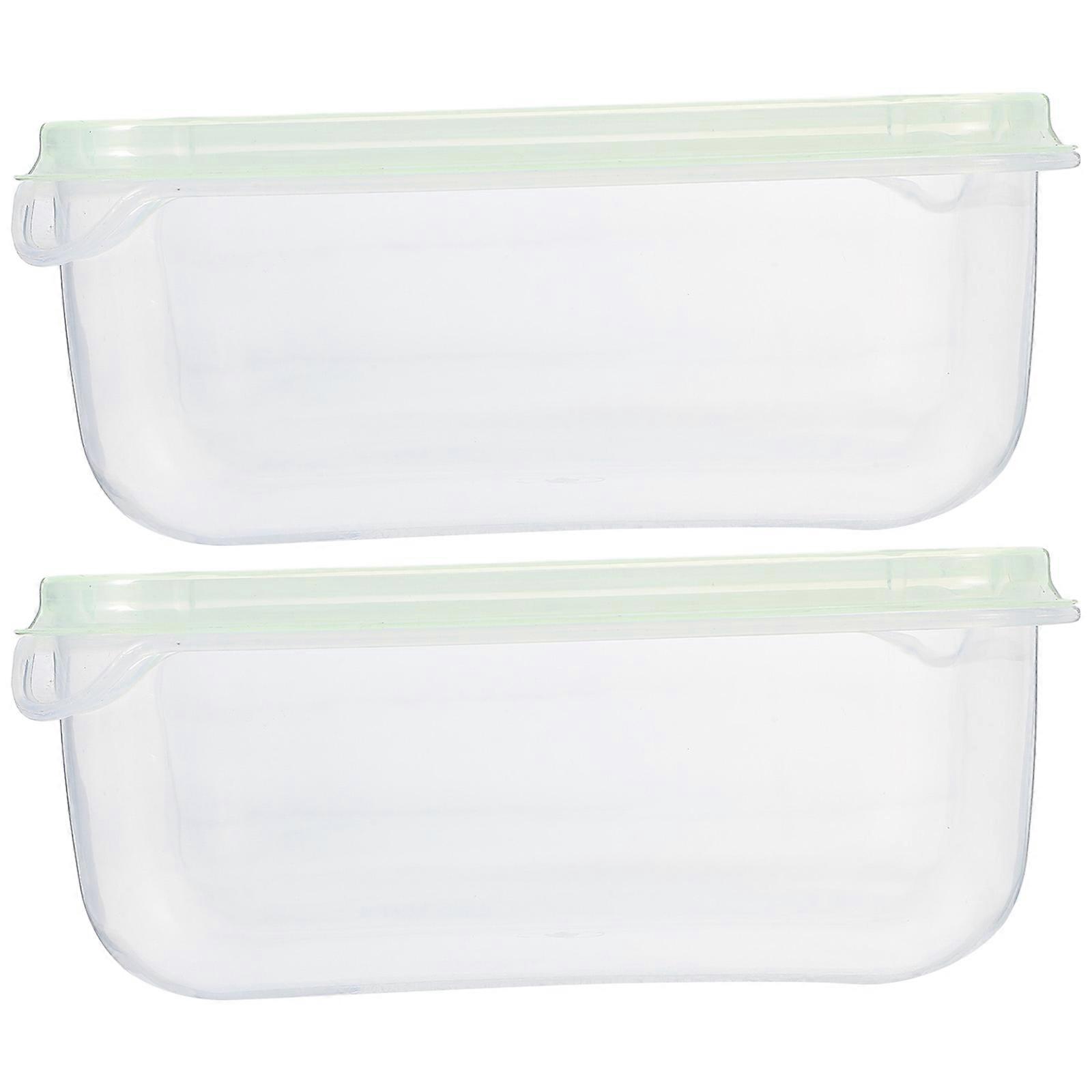 Refrigerator Storage Box With Lids 2Pcs Kitchen Use Light Green Square Food Preservation Multi-Functional Storage 650ml
