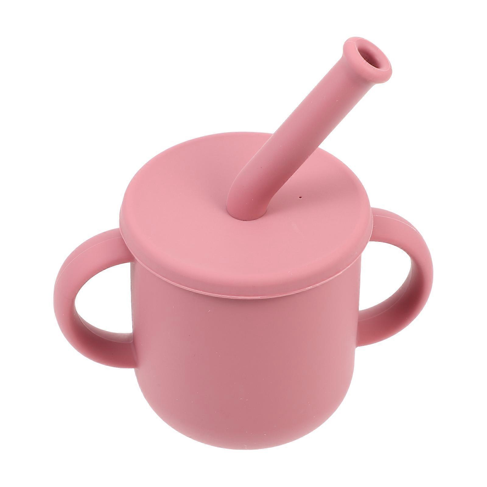 Silicone Training Cup for Infants with Handles and Straw 4Sets Pink