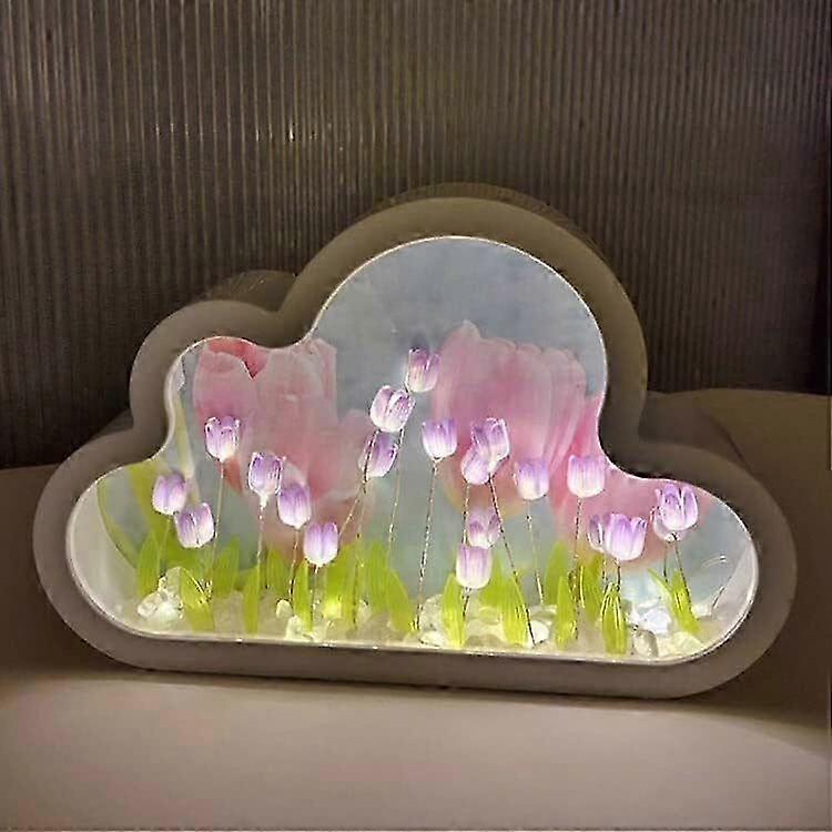 DIY Tulip Night Light, Cloud Tulip Mirror Night Light, Simulation Flower Table Lamp 2025