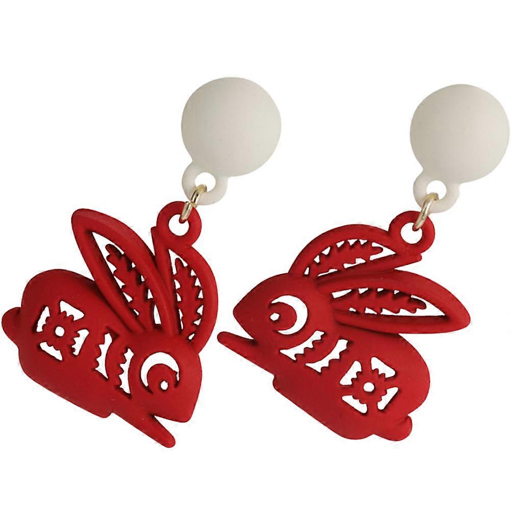 Elegant Women'S Rabbit Earrings Shaped Design Ideal For Festivals And Birthday Celebrations Offering A Stylish Accessory In Red Color 2Pairs
