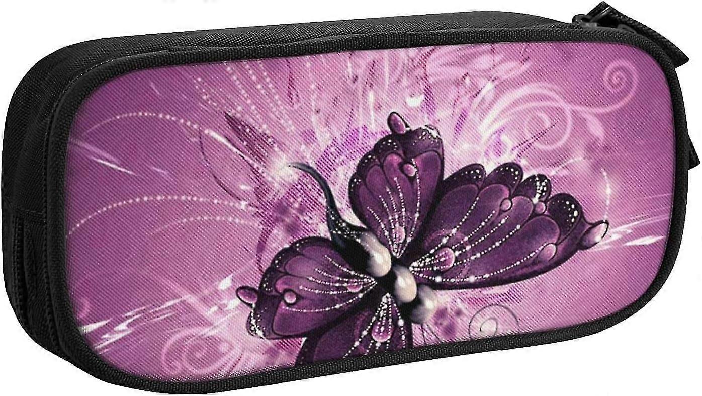 Purple Butterfly Double Layer Pencil Case Large Capacity Zipper Stationery Storage Bag for Boys and Girls myi