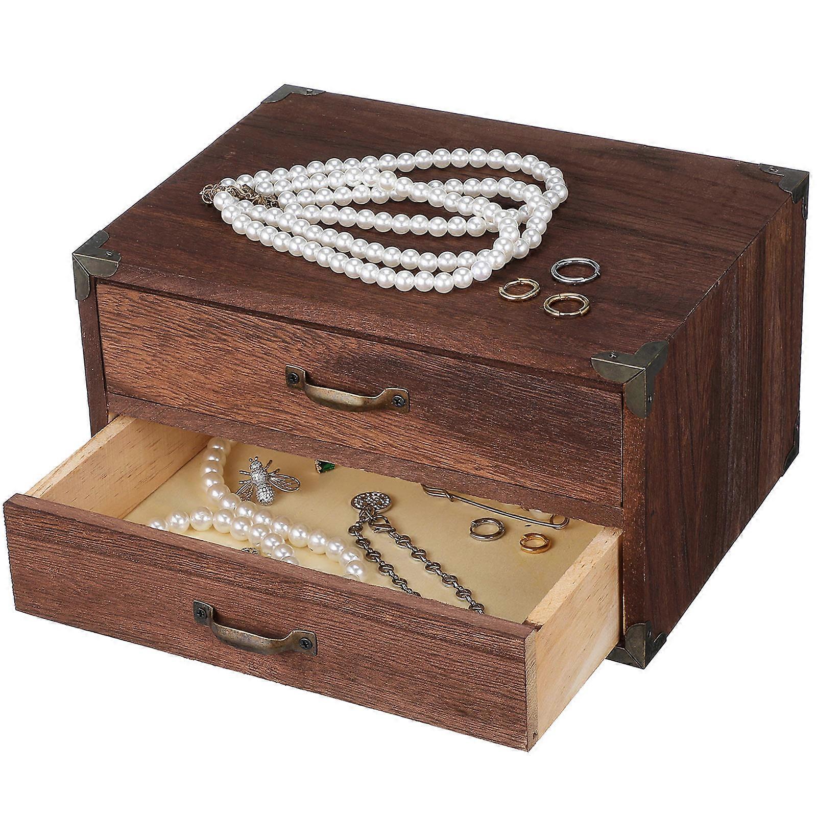 Stationery Storage Box Wood Rectangular Shape Coffee Color Desktop Functional Storage Box Home Office 9.4×7.1×5.1in Storage 1Pack