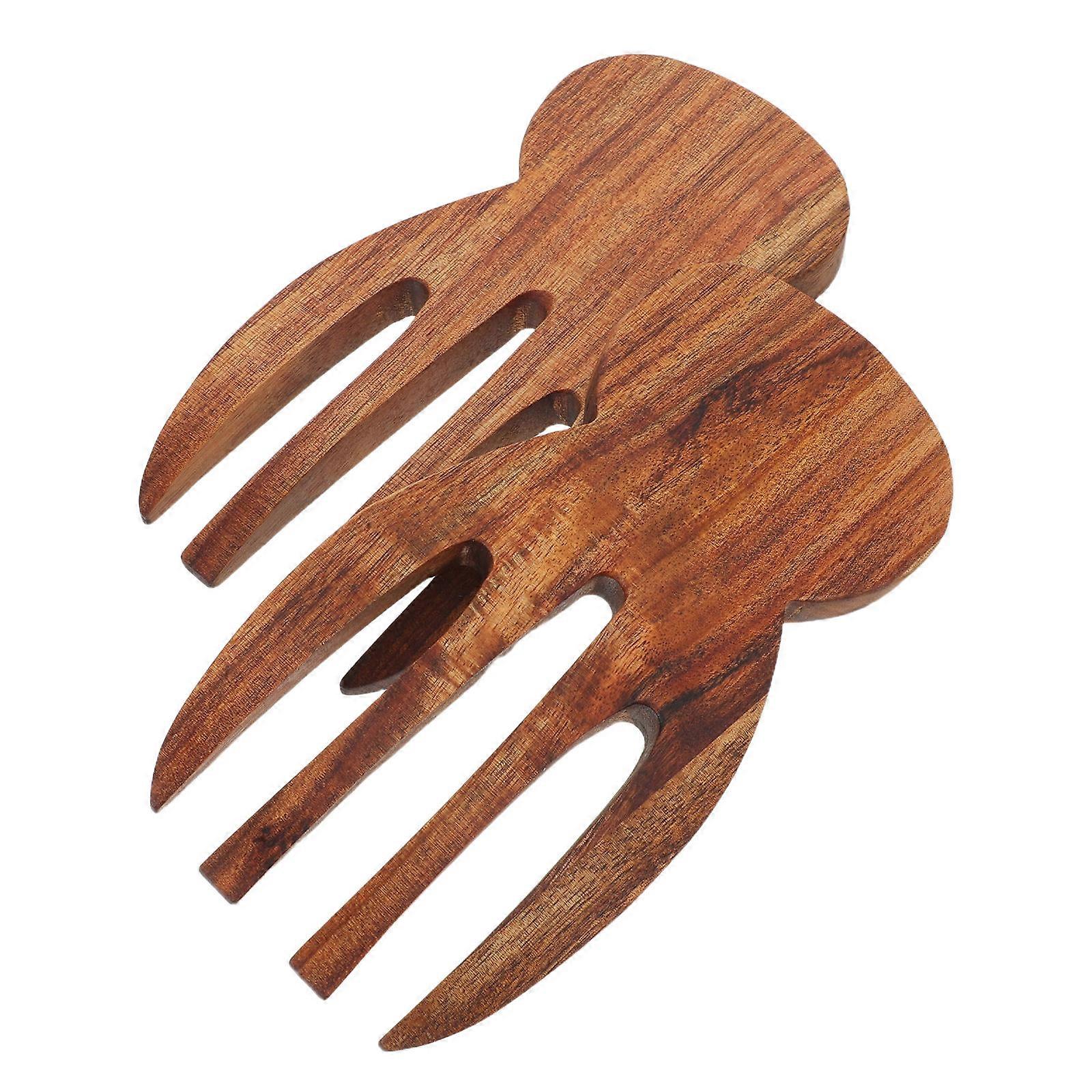Wood Salad Servers for Mixing and Tossing 4Pcs Kitchen Utensils Dark Brown