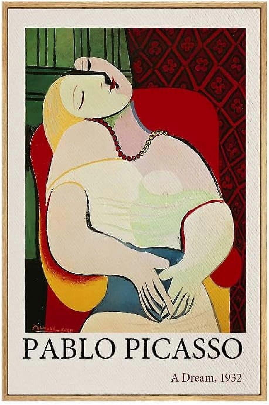 Tableau abstrait sur toile : Le Rêve (1932) de Picasso - Impression encadrée naturelle 40 x 60 cm pour salon, chambre, bureau