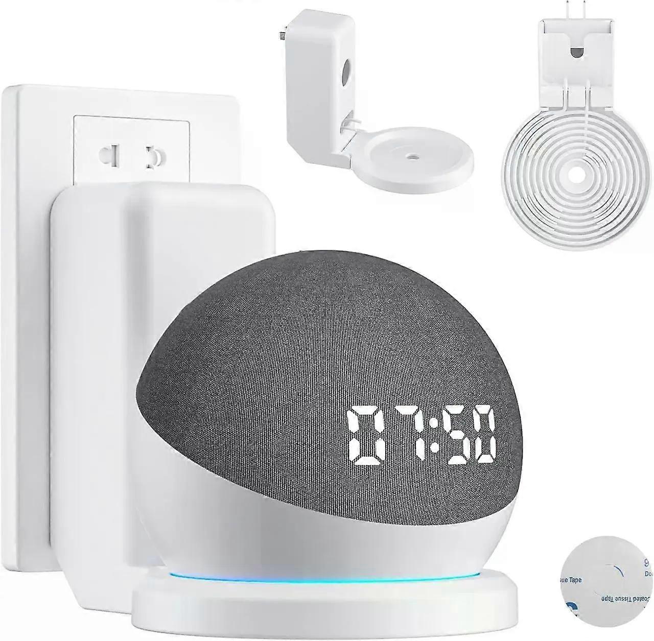 Wall Mount Holder for Echo Dot 5th 4th Generation, Outlet Hanger Stand with Built-in Cable Management,Hide Messy Wires Wall Mount, Space Saving Holder