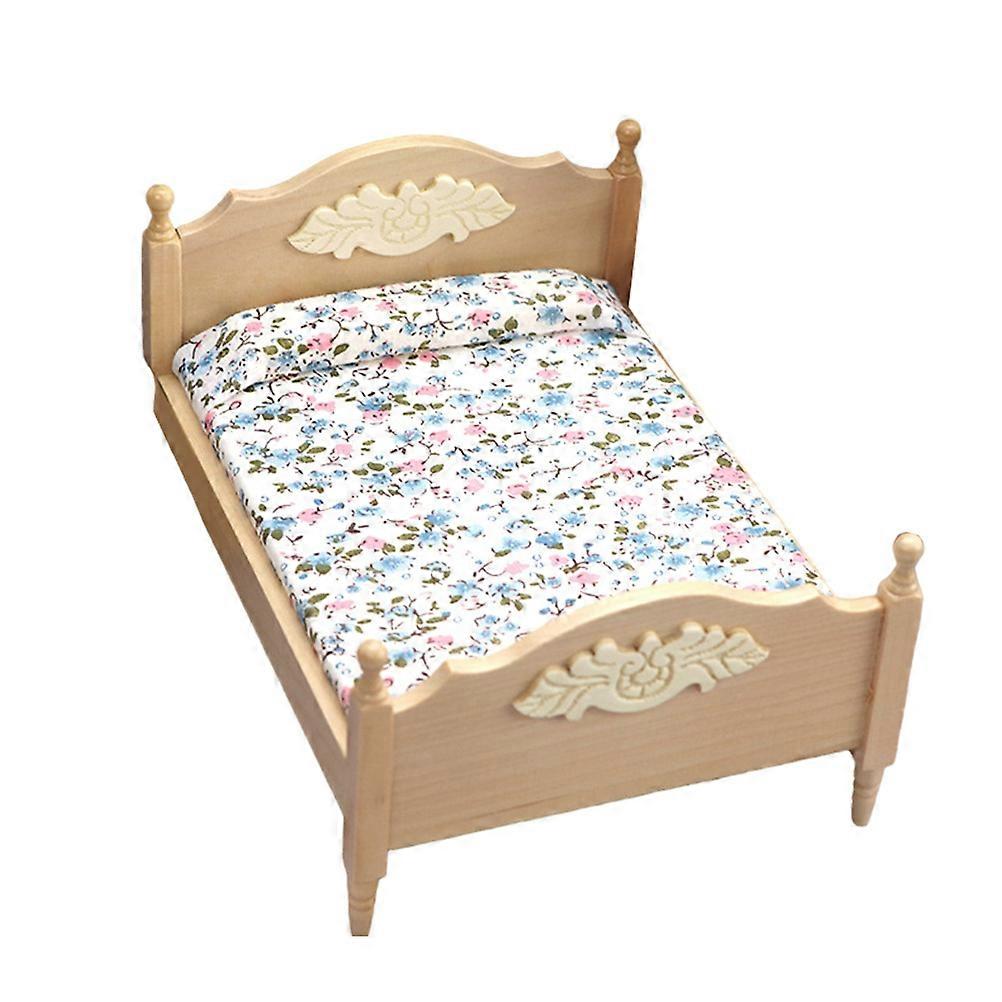 Miniature Dolls House Double Bed Accessory For Kids With Smooth Surface Design Ideal For Parent-Child Activities 1Pcs