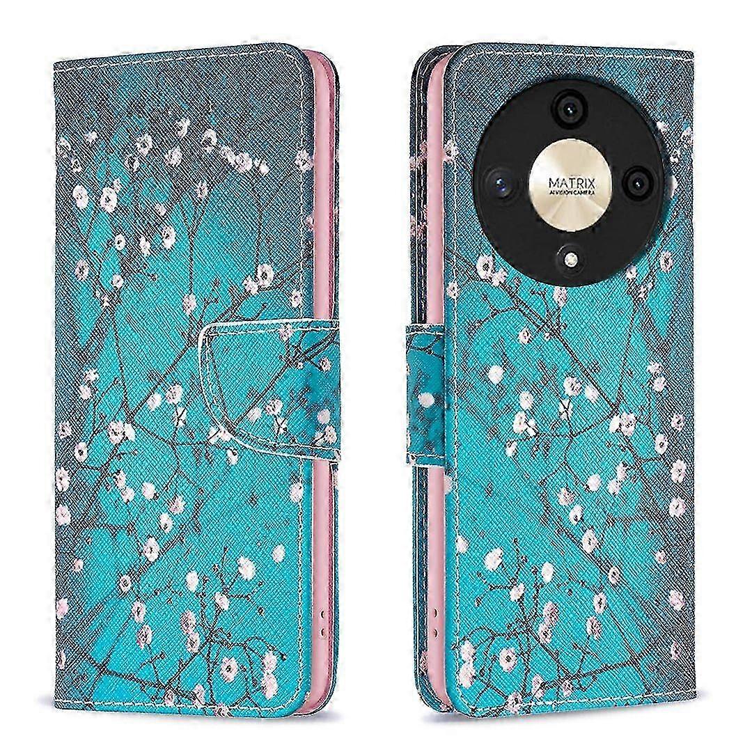 For Honor X9b 5G Magic6 Lite 5G Case Wallet Pattern PU Leather Flip Phone Cover - Plum Blossom
