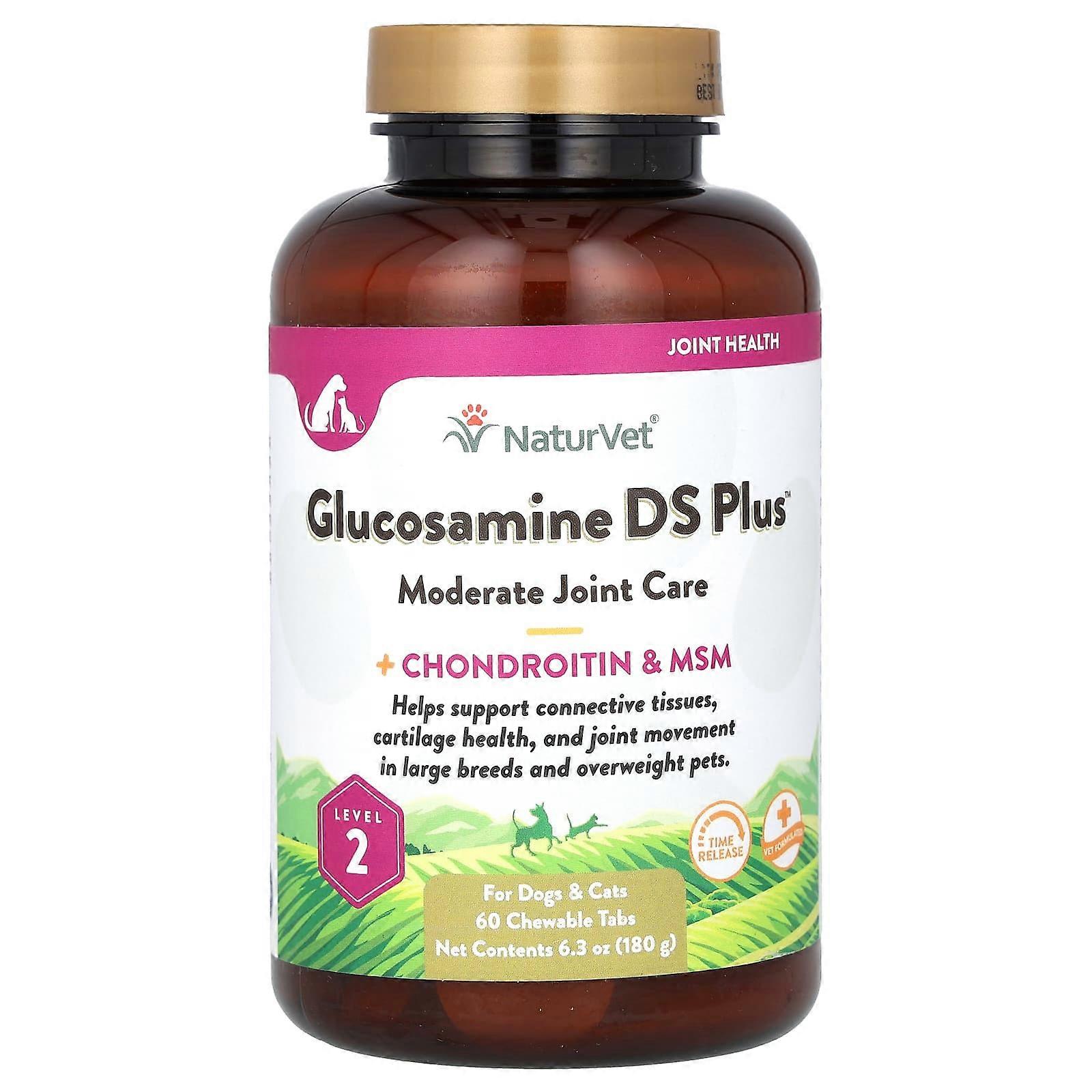 Glucosamine DS Plus, Moderate Joint Care + Chondroitin & MSM, For Dogs & Cats, Level 2, 60 Chewable Tabs, 6.3 oz (180 g)