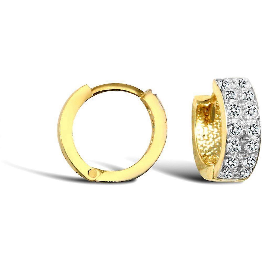 ジュエルコ ロンドン レディース ソリッド 9ct イエロー ゴールド ホワイト ラウンド ブリリアント キュービック ジルコニア 2 ロウ エタニティ 4mm ハギー フープ イヤリング 11mm