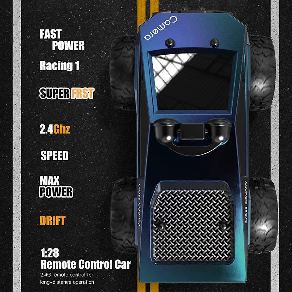 1:28 RC Car with HD Camera FPV WIFI Remote Control Stunt Car with Led Lights APP Control Racing Car Toy for Kids Blue