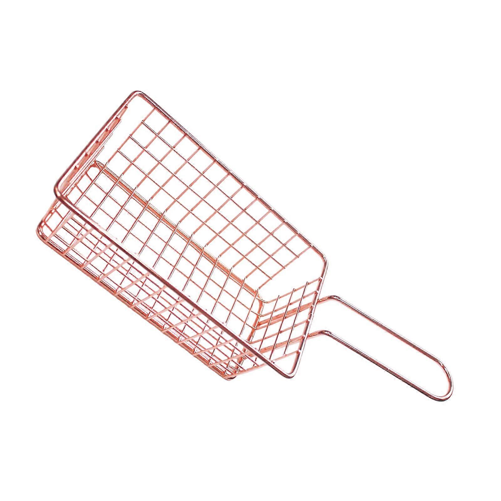 French Fries Basket With Handle Iron Rose Gold Large Capacity Mesh Frying Basket For Deep Fryers
