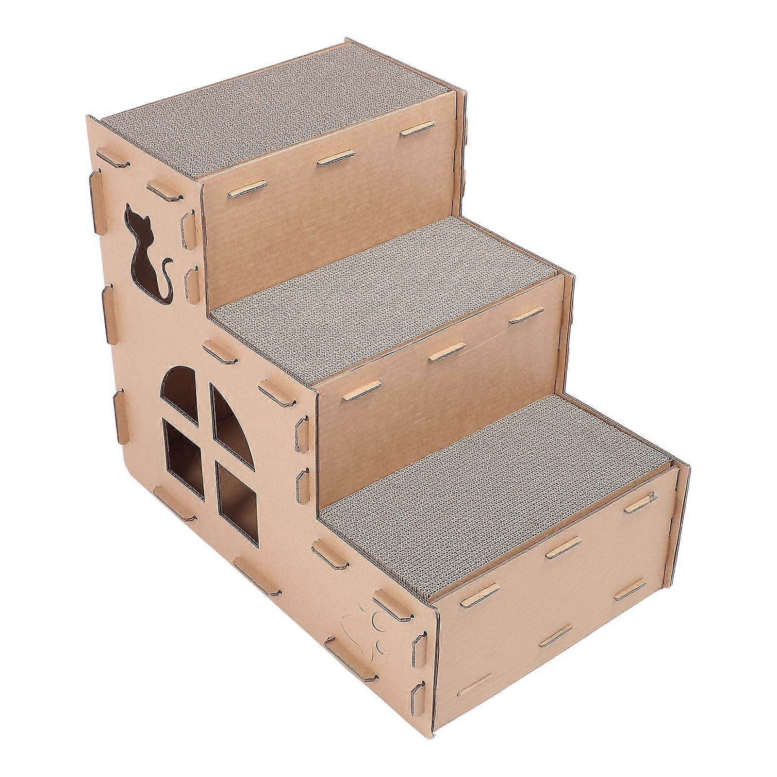 Cardboard Cat House Corrugated Large Cat Scratcher Box with Scratching Pad for Indoor Cat Plays and Rests 