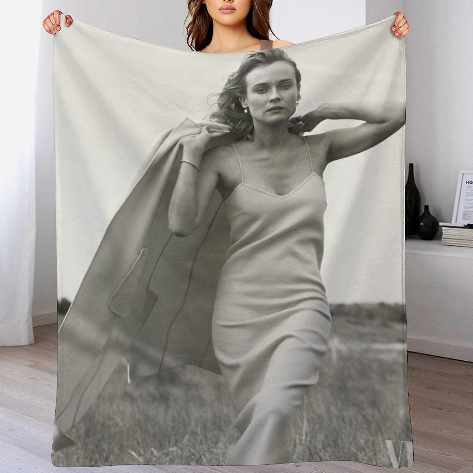 Diane kruger Lightweight Foldable Blanket for Winter Sofa Lounge Travel Velvet Plush Anti-Shrink