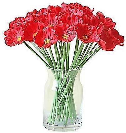 Lot Of 10 Artificial Poppies In Polyurethane With Realistic Touch