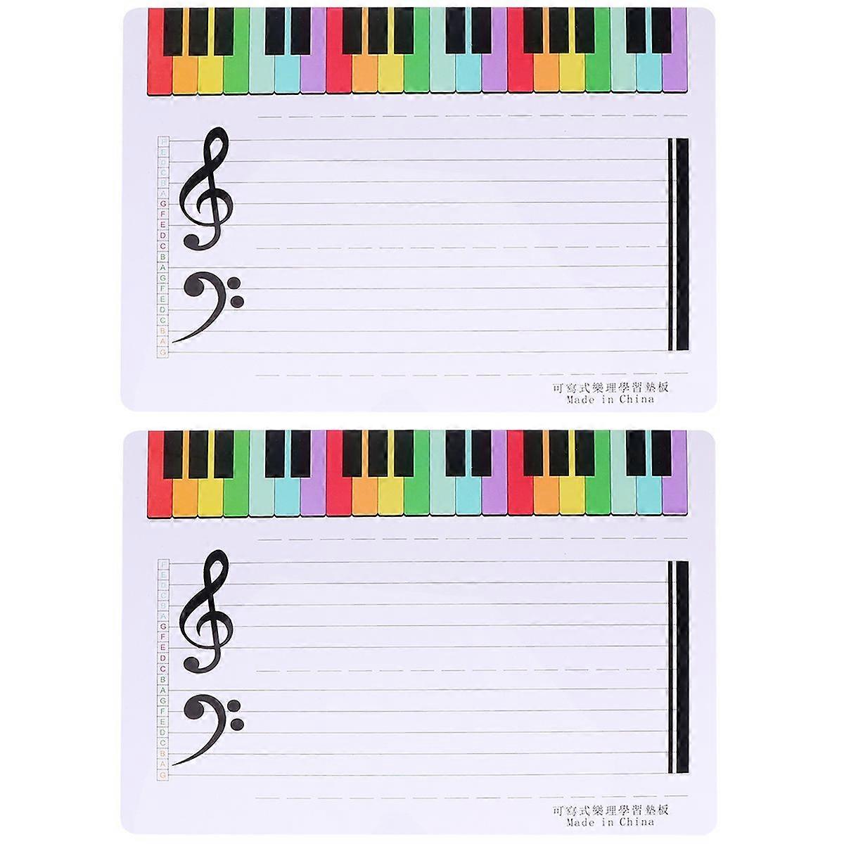 2Pcs Erasable Writing Staff White Board Music Teaching Practice Board(White)
