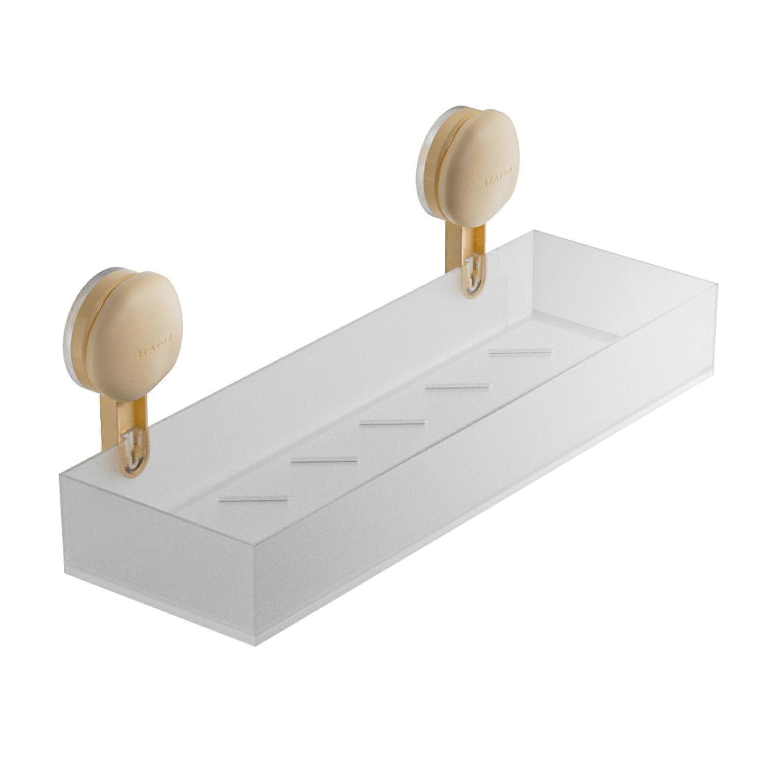 Dependable Wall Attaches Bathroom Rack with Strong Suction Cups Waterproof Build For Wet Areas & Small Residences Use  Frosted white