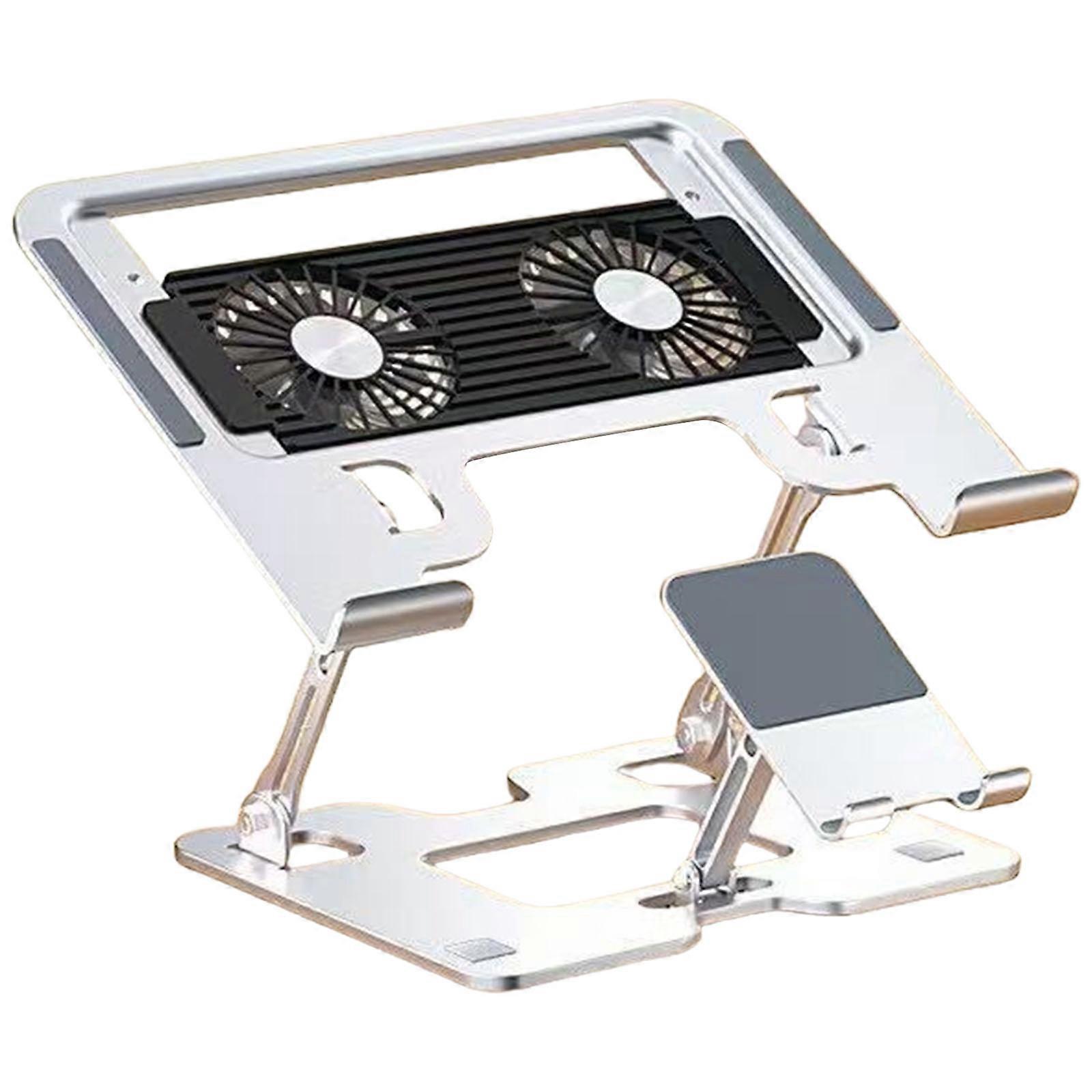 Carbon Steel 2 in 1 Cooling Stand for Laptop Phone Adjustable Ergonomic Laptop Bracket Foldable Notebook Computer Holder  Silver
