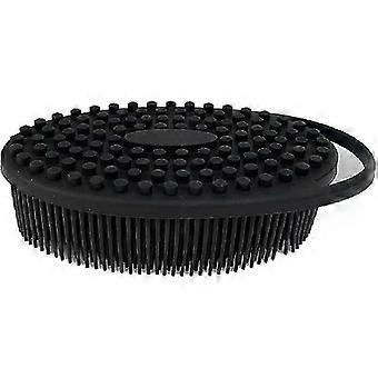Cepillo y peine corporal de silicona de doble cara (25-26 cm) para baño y ducha: limpieza, masaje y exfoliación eficaces, elimina la celulitis, higiénico y duradero (Negro)