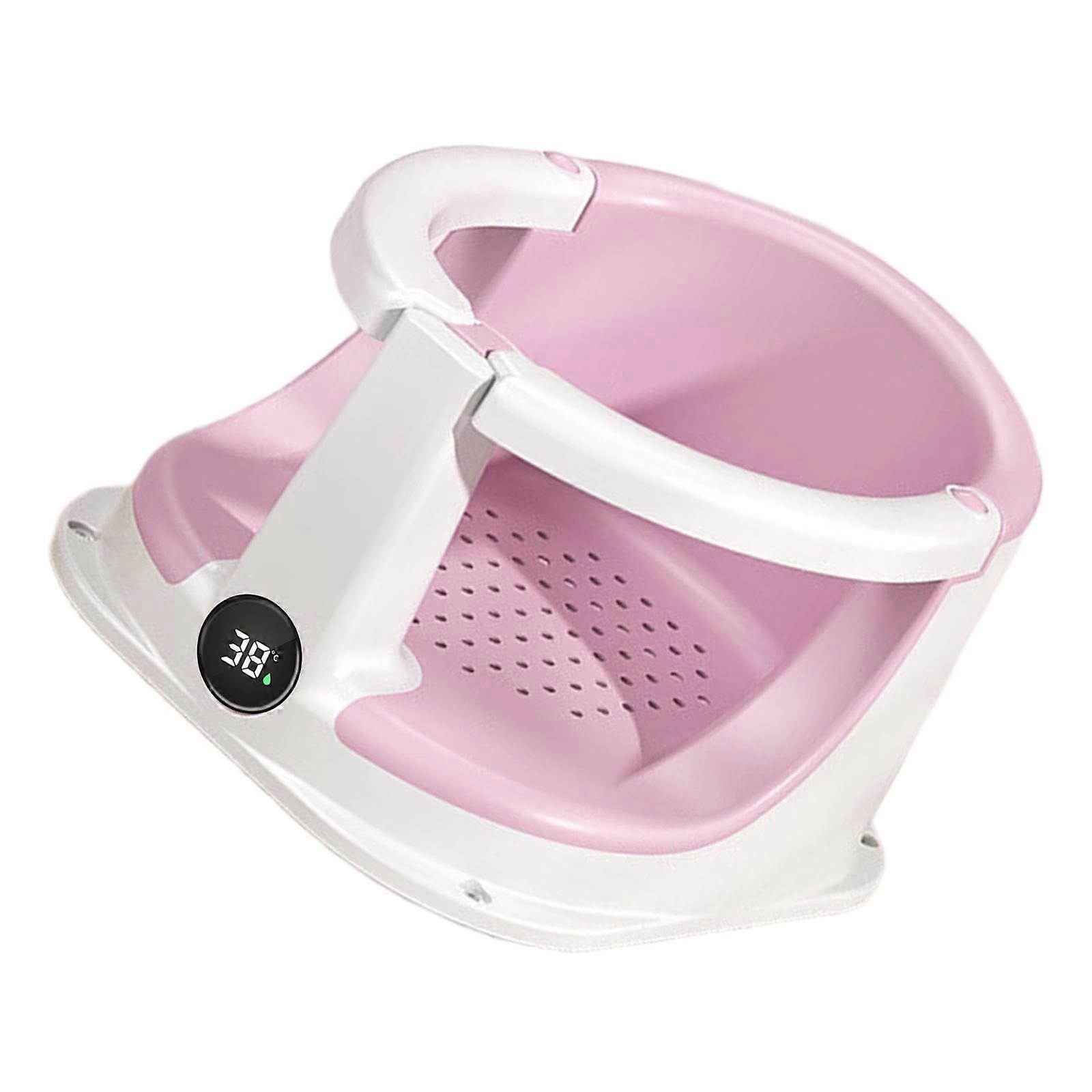 Portable Toddler Bathing Seat Shower Chair Support Base for Sitting Baby Feature Anti Slip Design and Easy Storage  Pink temperaturesen