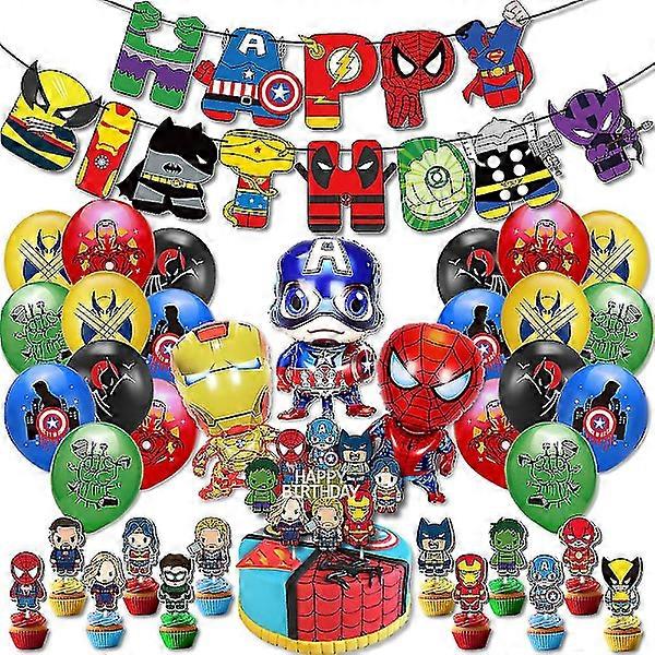 Spider-Man Iron Man Cartoon Superhero Theme Birthday Decoration Balloons Banner Cupcake Cake Topper Set Party Accessories G