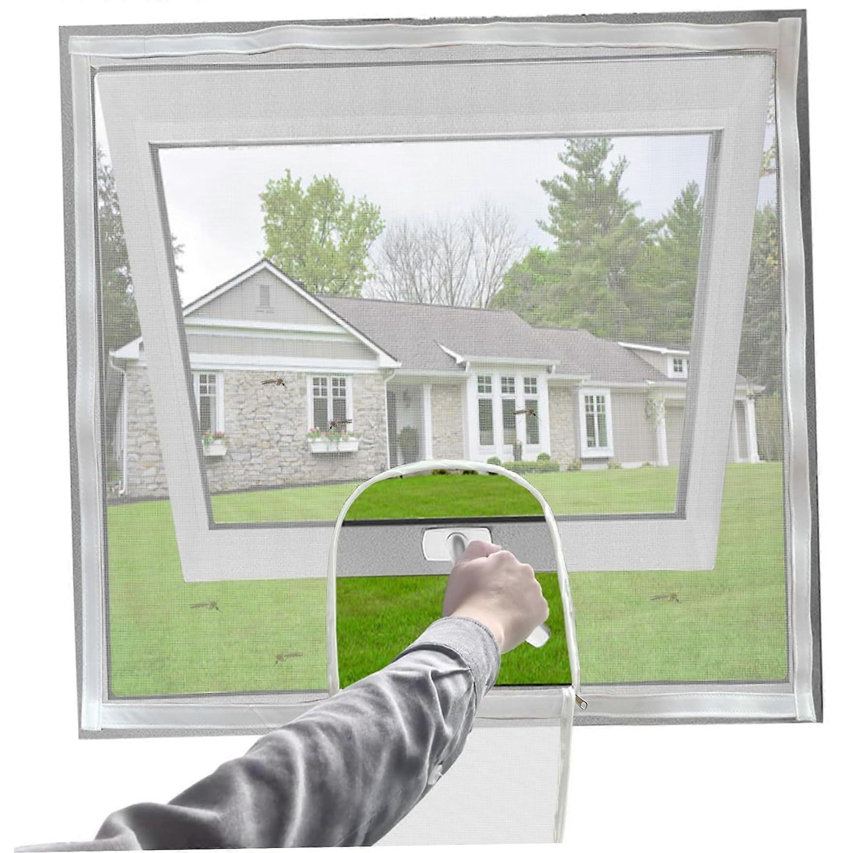 Window Screen Mesh with Zipper Opening 47x47 Inch Adjustable Insect Net for Home Windows DIY Replacement