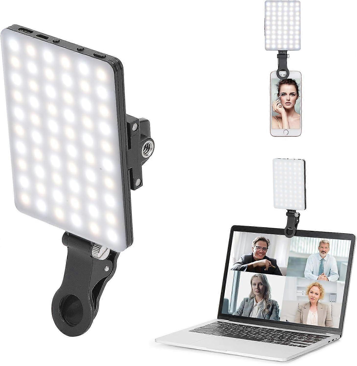 LED High Power Rechargeable Clip Fill Video Conference Light with Front & Back Clip