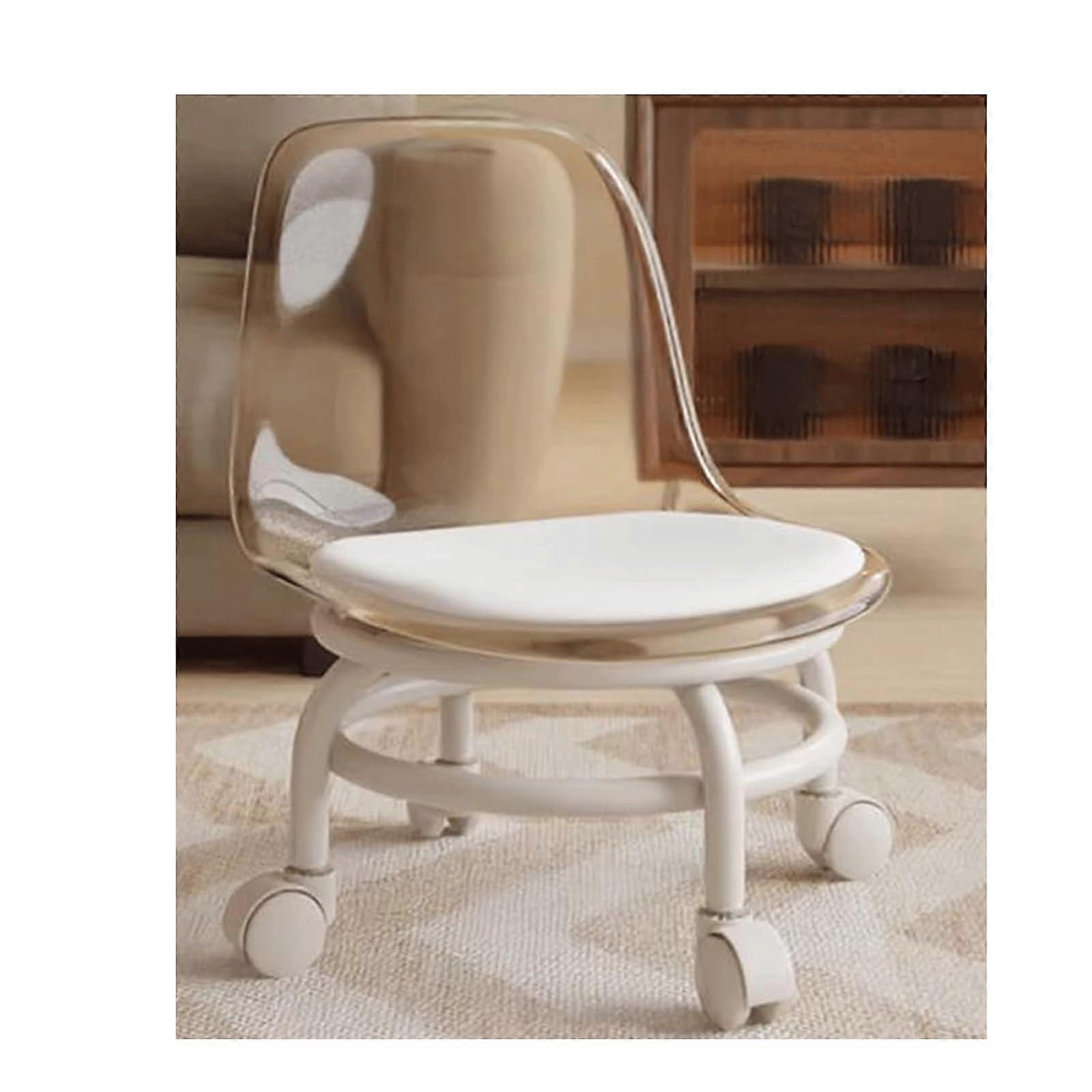 Adjustable Rolling Stool with Backrest Acrylic Swivel Chair on Wheels for Home Garage Workspace  Light Brown