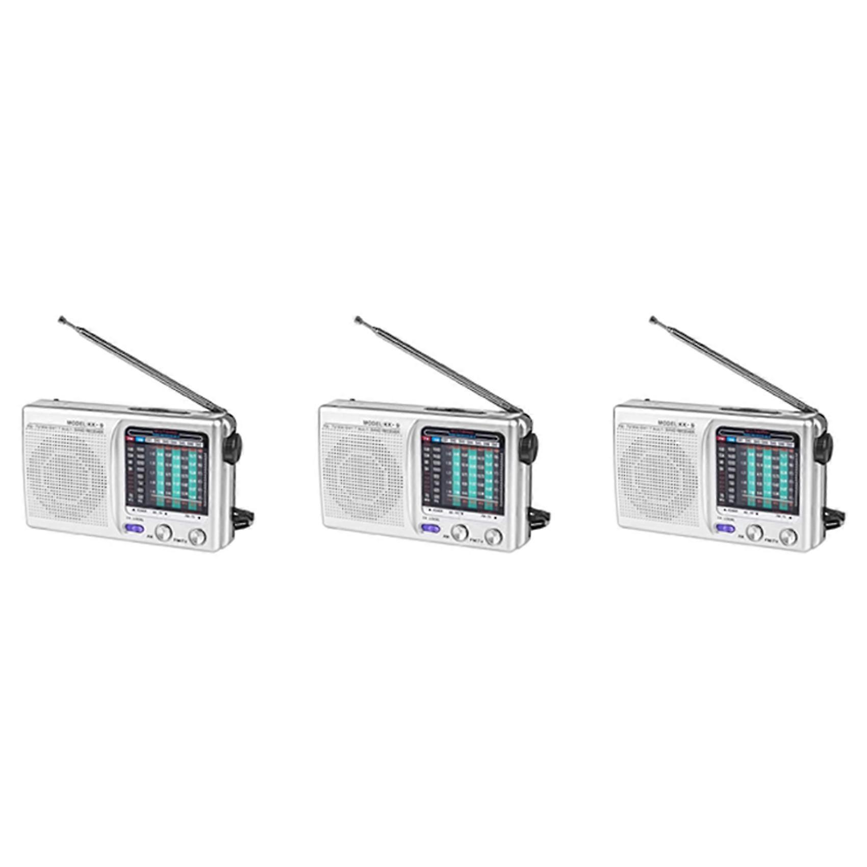3X AM/FM/SW Portable Radio Operated for Indoor, Outdoor & Emergency Use Radio with Speaker & Headphone Jack,Silver