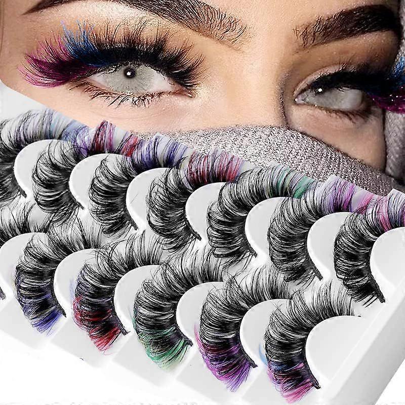 BSLVWG Coloured False Eyelashes Russian Strip LashesFalse Lashes Faux Mink Lashes Colored Lashes Fluffy Wispy Russian Strip Lashes with Color7 MIX Col