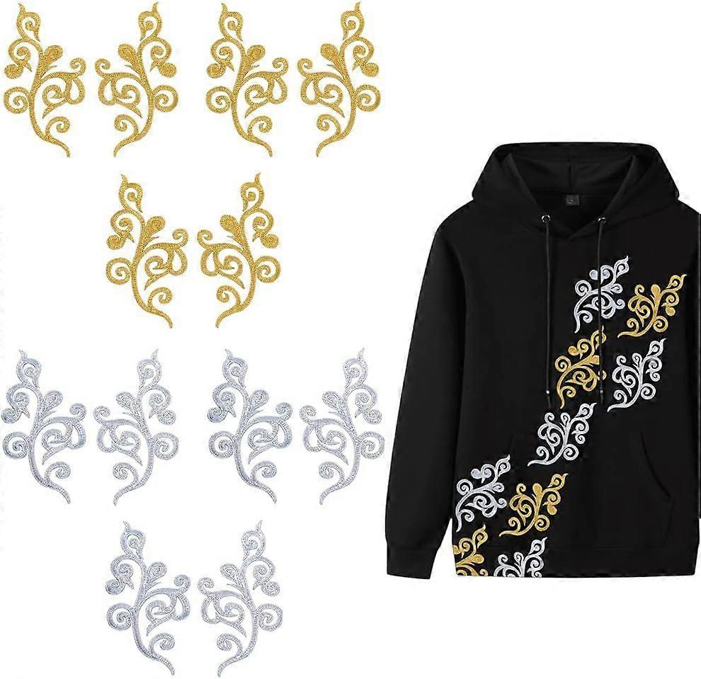 6 Pairs 2 Colors Embroidered Fancy Baroque Applique Swirl Iron on Patches Ethnic Style Flower Pattern Computerized Embroidery Appliques Ornament Acces