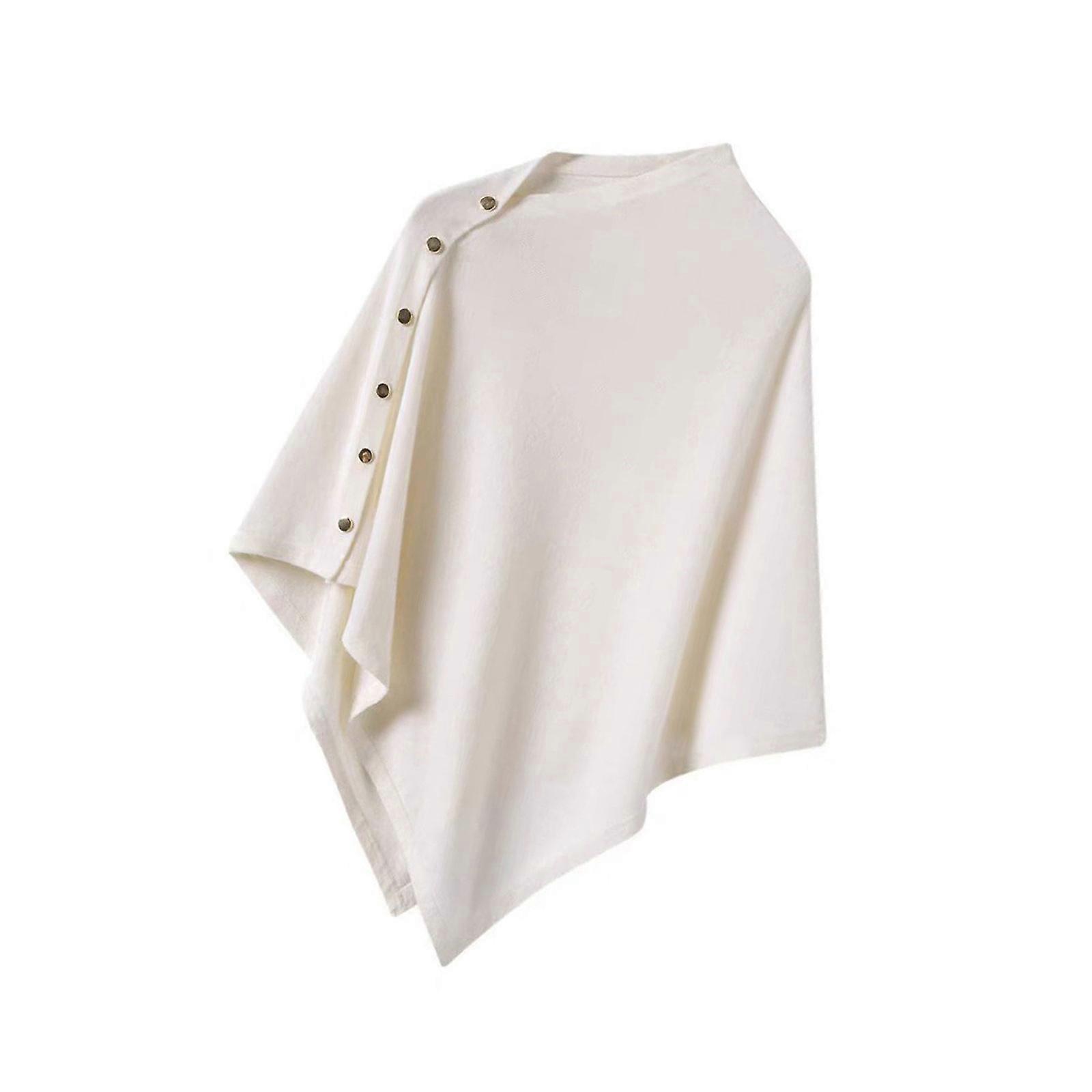 Loose Fit Women's Cloak Shawl with Diagonal Buckles Design for Comfortable Daily Use Easy to Layer Over Various Outfits  White
