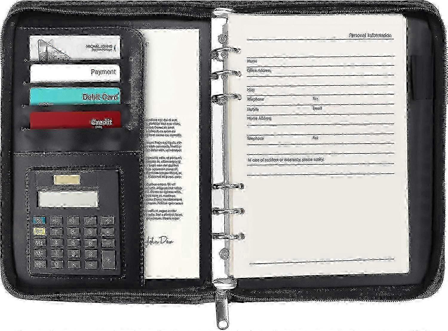 A5 Zipped Portfolio Folder for Business Travel, Conference Organiser with Refillable Notepad