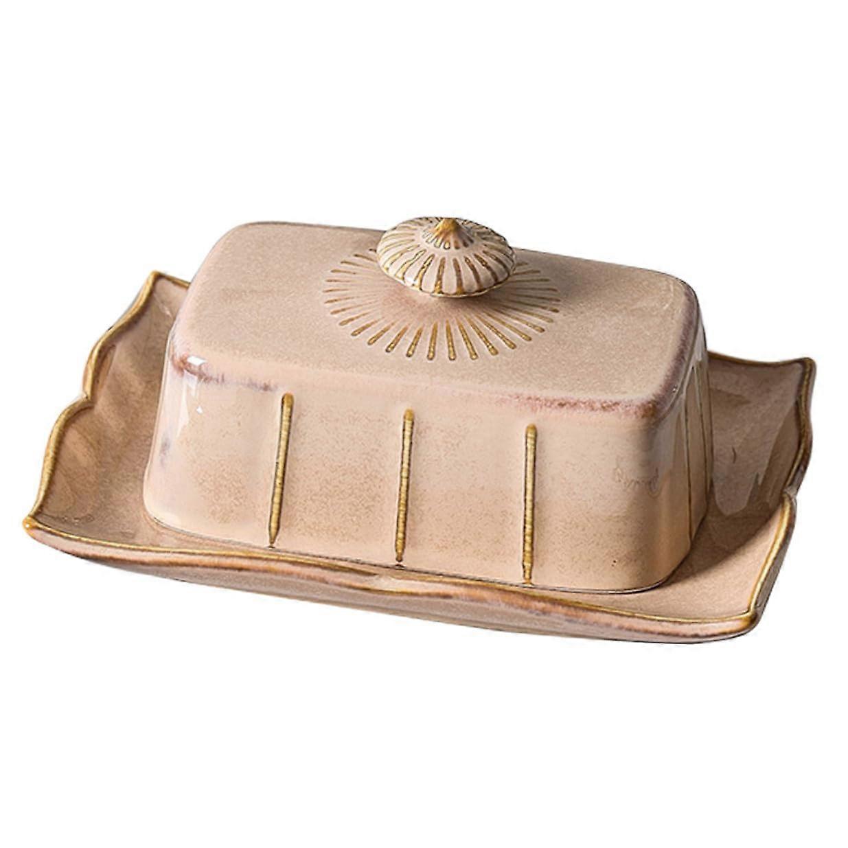 Ceramic Butter Dish with Lid Keeps Butter Fresh HeatResistant Rectangular Tray for Kitchen Storage