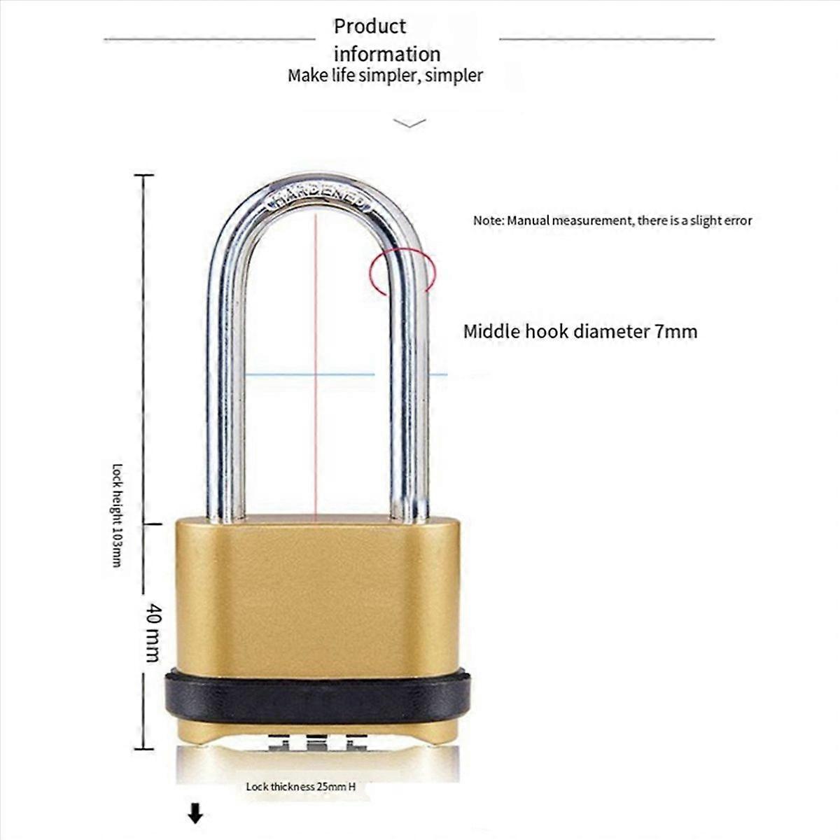 Long Beam Combination Lock, Padlock, Extended Lock Hook Bottom