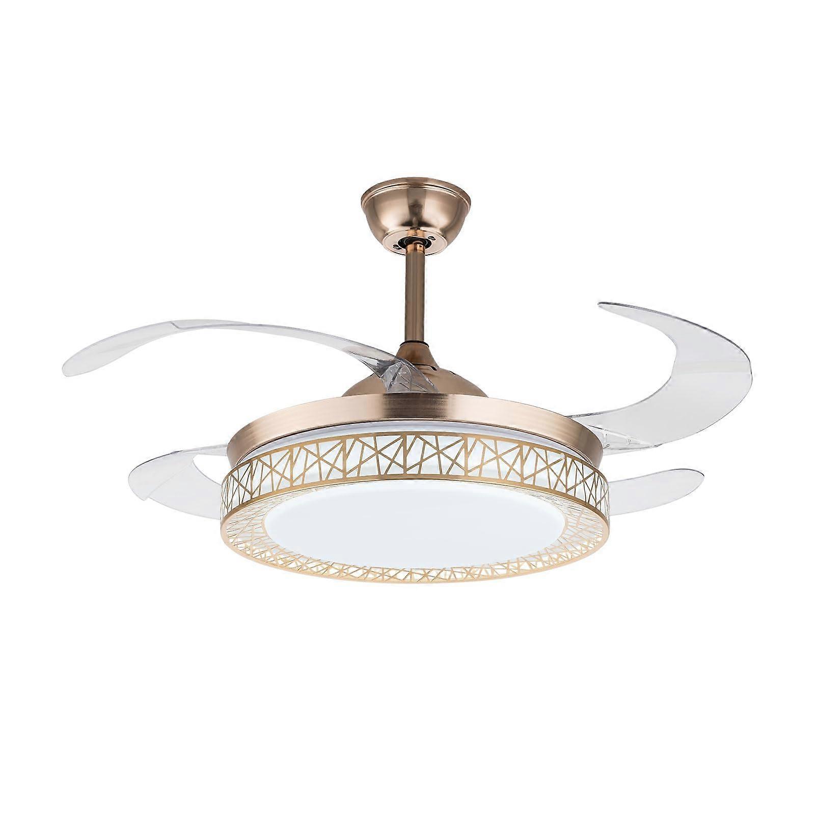 42 Inch Smart Retractable Blade Ceiling Fan with Light, Remote, 3 Colors, 6 Speeds, Golden