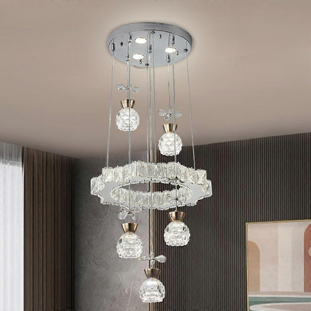 Modern 5Light Crystal Pendant Chandelier LED Adjustable Height Chrome for Kitchen Island Dining