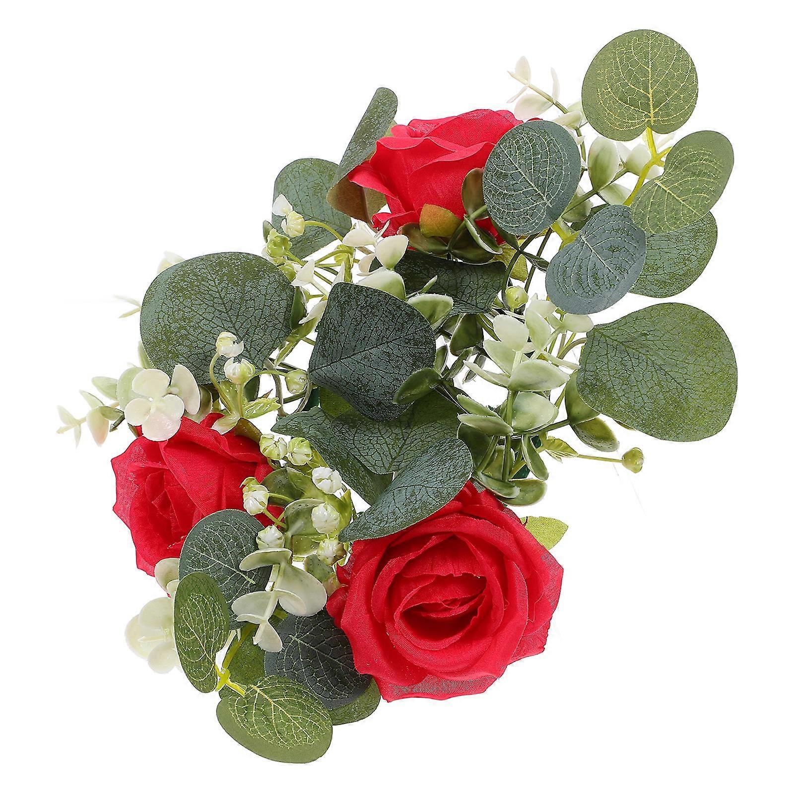 Flower Candle Rings Red Artificial Rose Candle Ring for Decor