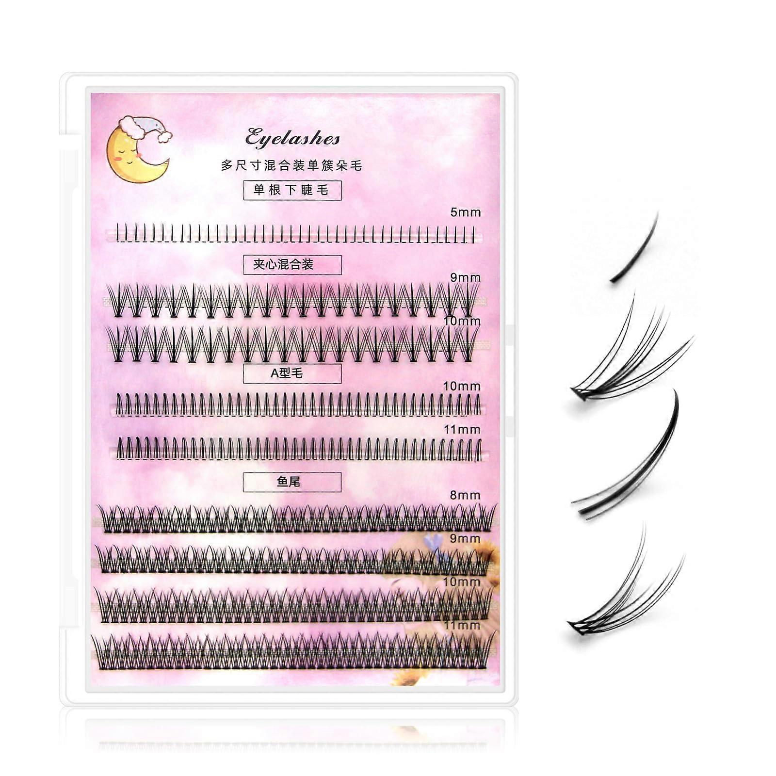 Eyelash Extension Kit with 320 Pcs Four Styles Cluster Lashes, Fluffy DIY Self Application 811mm