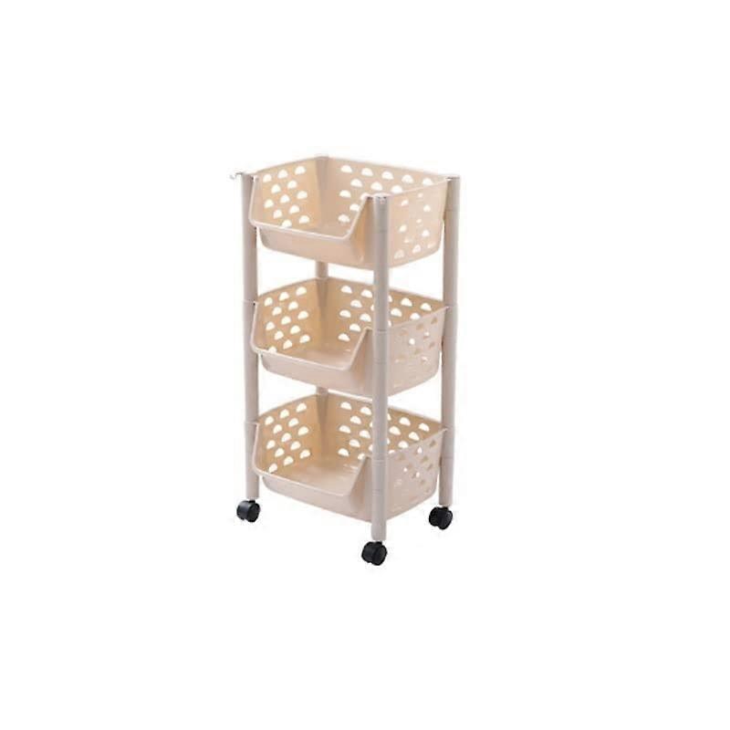 3Tier Kitchen Storage Rack with Wheels, Rolling Vegetable and Fruit Organizer for Floor and Countertop
